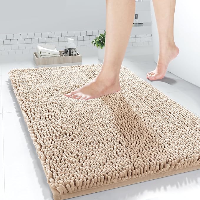Photo 1 of Yimobra Chenille Bathroom Rugs - 24"x17" Super Luxury Soft & Absorbent Quick Dry - Non-Slip Bath Mat for Tub Shower - Machine Washable cream color 