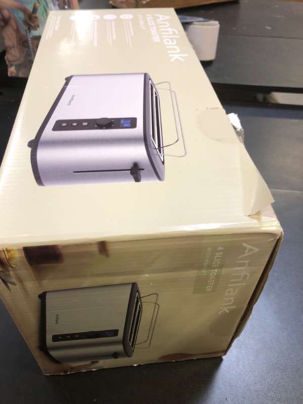 Photo 1 of Anfilank Toaster 4 Slice Long Extra Wide Slot 1.5" with Countdown Timer, 6 Browning Settings, Built-in Warming Rack, Bagel/Cancel/Defrost Functions, Removable Crumb Tray-Stainless Steel