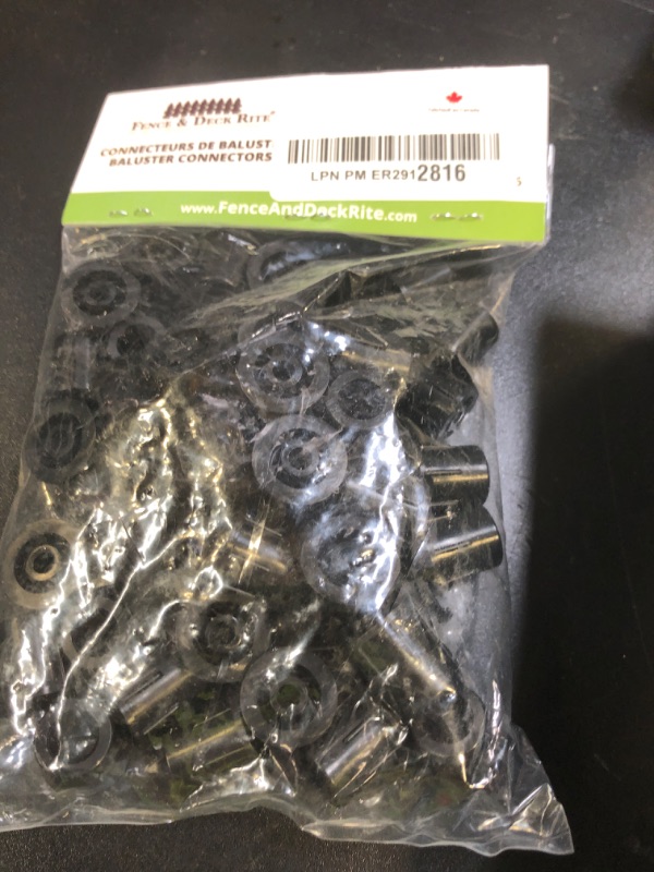 Photo 1 of FENCE & DECK RITE Baluster Connectors for 3/4" Metal Balusters, Made with Black Polypropylene 3/4" Baluster connectors for Stairs & Decks Durable Stair Baluster Shoe (Pack of 50)