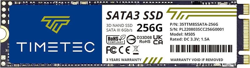 Photo 1 of Timetec 256GB SSD 3D NAND SATA III 6Gb/s M.2 2280 NGFF 128TBW Read Speed Up to 550MB/s SLC Cache Performance Boost Internal Solid State Drive for PC Computer Laptop and Desktop (256GB)
