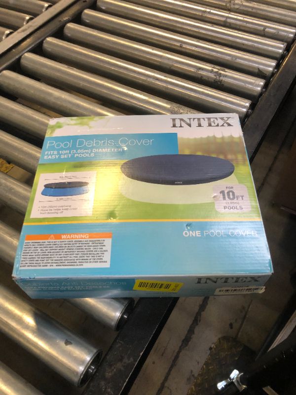 Photo 1 of Intex 28021E Pool Cover: For 10ft Round Easy Set Pools – Includes Rope Tie – Drain Holes – 12in Overhang – Snug Fit