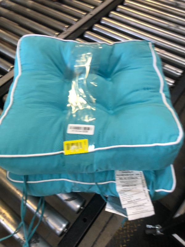 Photo 1 of HARBOREST Outdoor Chair Cushions Set of 2, Tufted Patio Chair Cushions with Ties, Square Corner Outdoor Cushions for Patio Furniture, Lawn Chairs, Wicker Chairs, 17" x 17" x 5", Teal