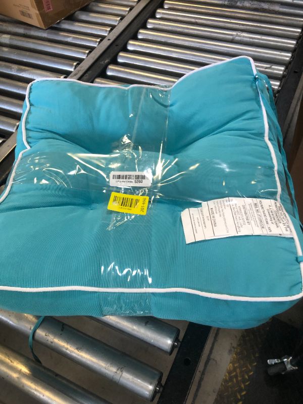 Photo 1 of HARBOREST Outdoor Chair Cushions Set of 2, Tufted Patio Chair Cushions with Ties, Square Corner Outdoor Cushions for Patio Furniture, Lawn Chairs, Wicker Chairs, 17" x 17" x 5", Teal