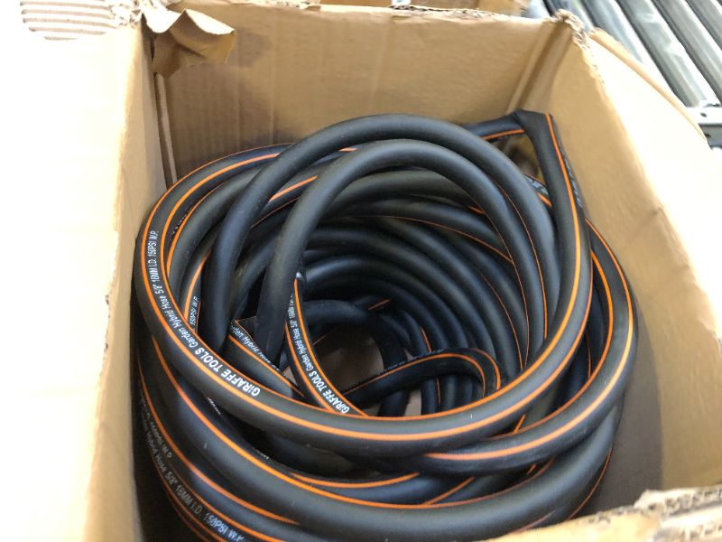 Photo 1 of Giraffe Tools Garden Hose 100ft x 5/8", Custom Length, Heavy Duty, No Kink, Flexible, Rubber Garden Hose, Leakproof Water Hose with Male to Female Fittings, 600 Burst PSI