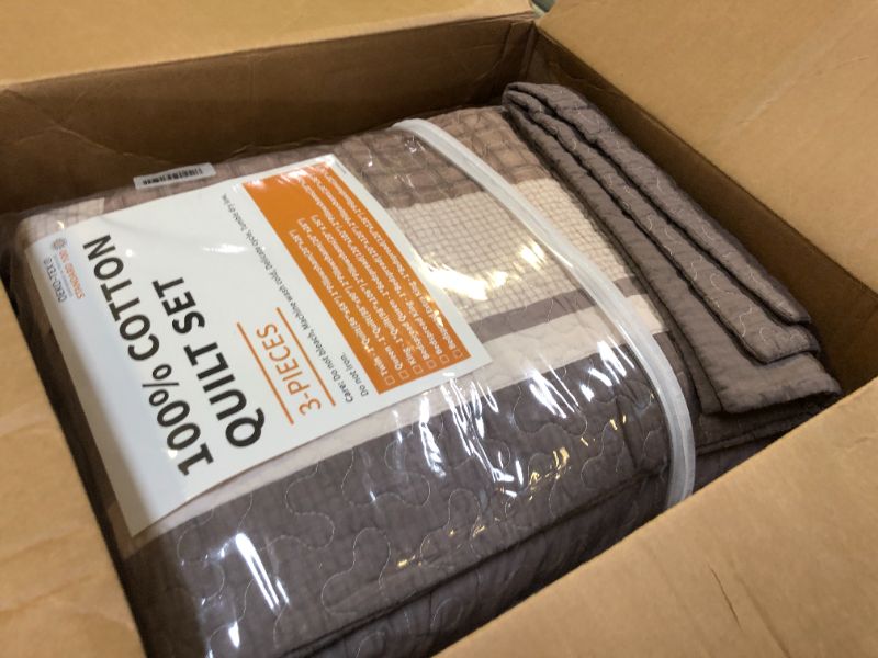 Photo 1 of Bedduvit 100% Cotton 120"x128" Oversized California King Bedspreads - Farmhouse Patchwork Plaid Extra Large Cal King Quilt, Cabin Lodge Lightweight Comforter Bedspread Set, 3 Pieces, Brown/White/Beige