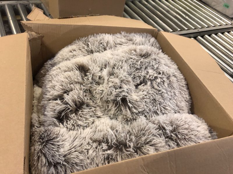 Photo 1 of Coohom Oval Calming Donut Cuddler Dog Bed,Shag Faux Fur Cat Bed Washable Round Pillow Pet Bed(30"/36"/43") for Small Medium Dogs (L(30"x24"x8"),Light Brown)