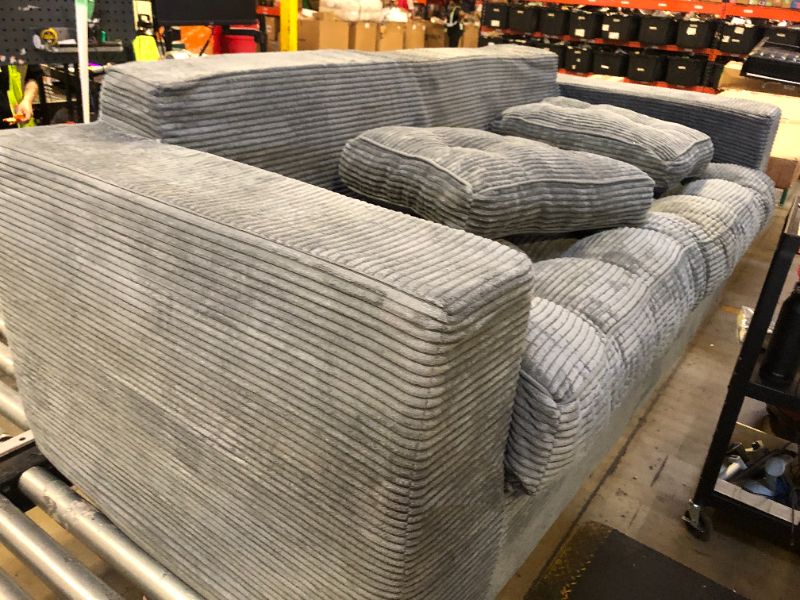 Photo 1 of MAXYOYO 3 Seater Couch for Living Room, Boneless Couch with Tufted Cushion & Backrest, Upholstered Floor Sofa with Armrests, Sofa in A Box, No Assembly Required, Dark Grey