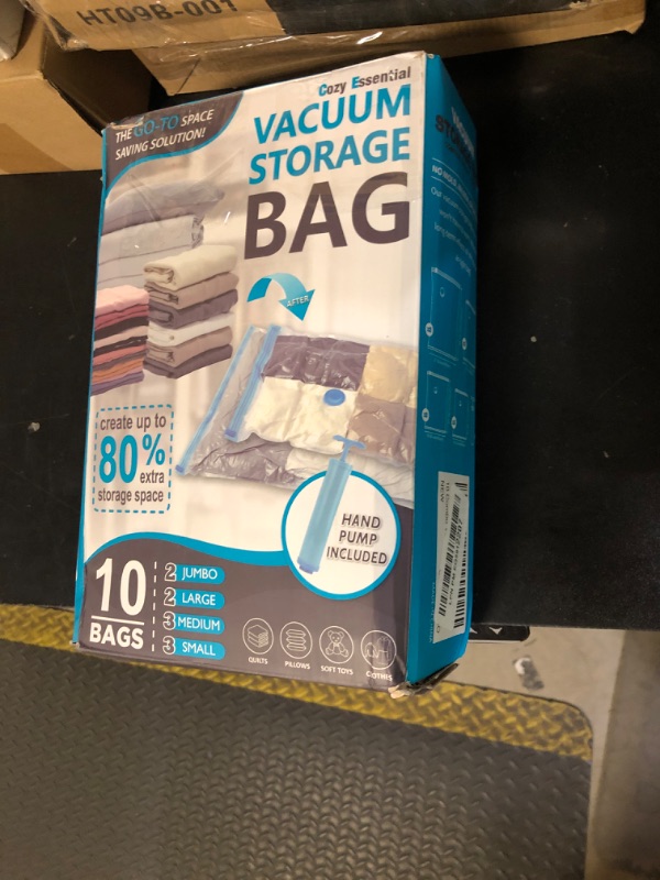 Photo 1 of 10 Pack Vacuum Storage Bags, Space Saver Bags (2 Jumbo/2 Large/3 Medium/3 Small) Compression Storage Bags for Comforters and Blankets, Vacuum Sealer Bags for Clothes Storage, Hand Pump Included