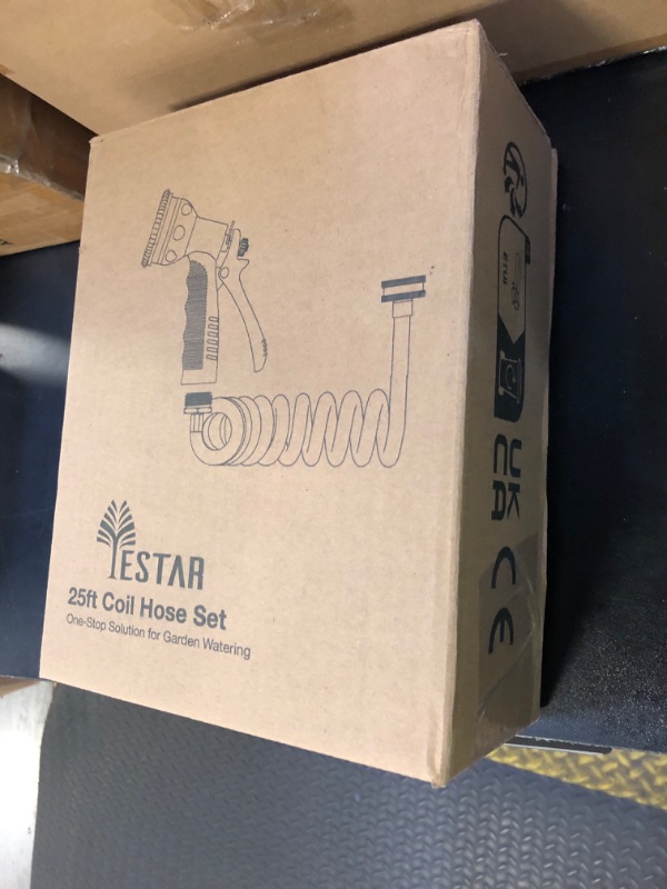 Photo 1 of Coil Hose 25FT EVA Coil Garden Hose With 3/4'' Brass Connector Coiled Water Hose Lightweight And No Kink Includes 7 Patterns Spray Nozzle For Outdoors Lawn Watering Car Washing