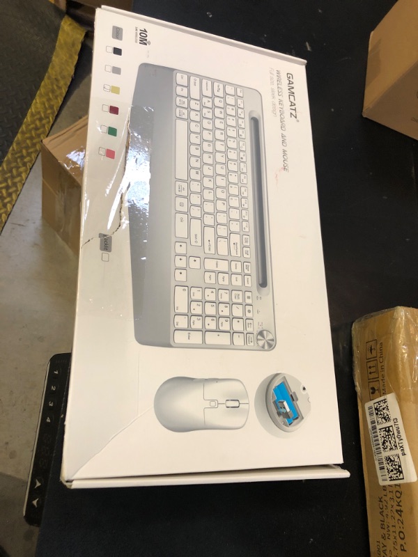 Photo 1 of GAMCATZ Ergonomic Wireless Keyboard and Mouse with Wrist Rest?Phone Holder - 2.4GHz Full-Sized Low-Profile Quiet Gold Wireless Mouse and Keyboard Combo for Computer, Laptop, PC, Mac-Gold