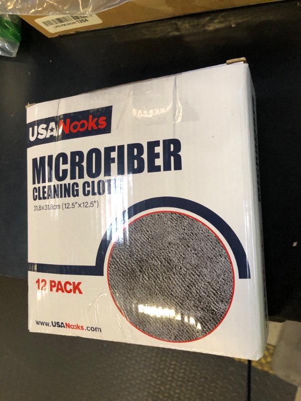 Photo 1 of USANOOKS Microfiber Cleaning Cloth Grey - 12 Pcs (12.5"x12.5") - High Performance - 1200 Washes, Ultra Absorbent Microfiber Towel Weave Grime & Liquid for Streak-Free Mirror Shine - Car Washing Cloth