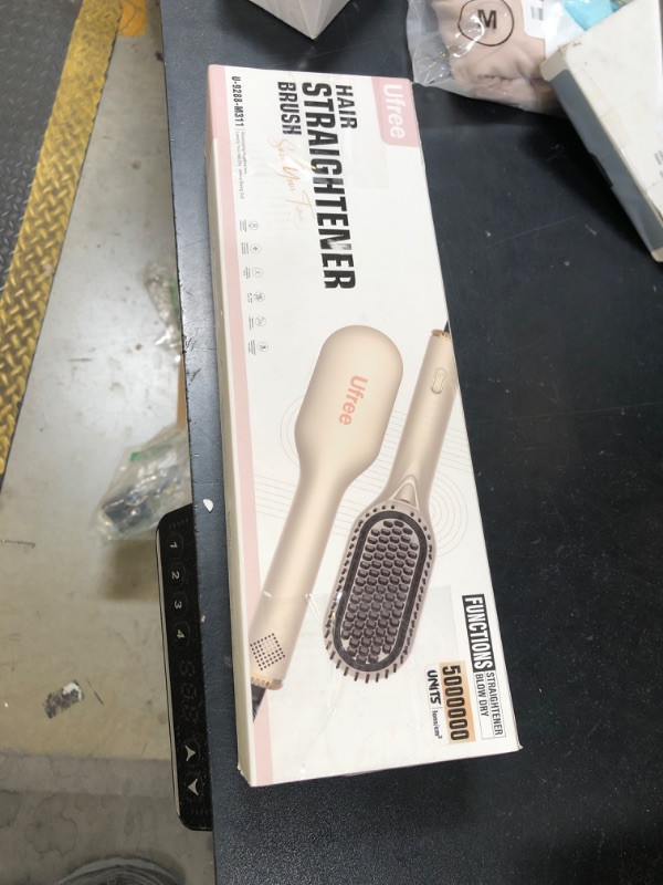 Photo 1 of Ufree Upgraded Hair Straightener Brush, 5 Temps Straightening Brush with Ionic Tech, Cool Air System, Dense Bristles, Dual Voltage, Ceramic Hot Comb for Thick Curly Hair, Women Gifts
