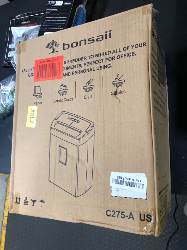 Photo 1 of Bonsaii 12-Sheet Cross Cut Paper Shredder, 5.5 Gal Home Office Heavy Duty Shredder for Paper, Credit Card, Mail, Staples, with Transparent Window, High Security Level P-4 (C275-A)