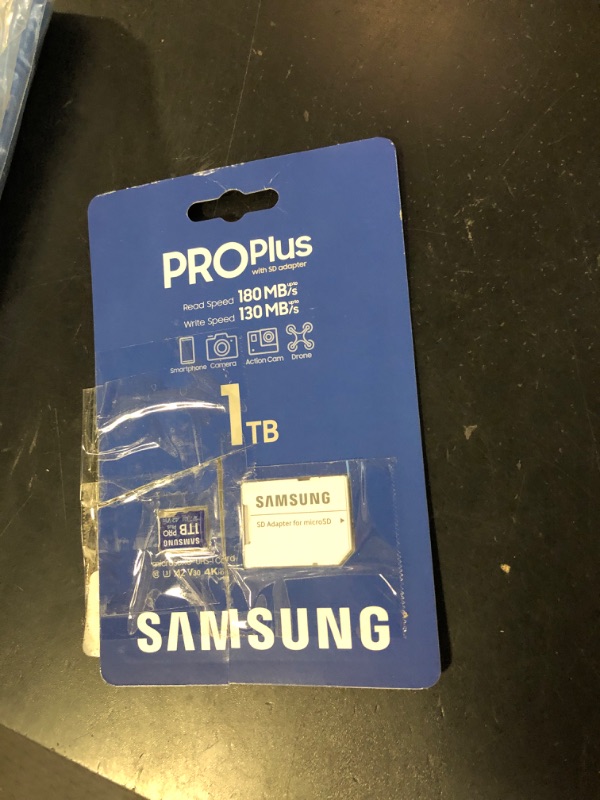 Photo 1 of Samsung PRO Plus microSD Memory Card + Adapter, 1TB MicroSDXC, Up to 180 MB/s, Full HD & 4K UHD, UHS-I, C10, U3, V30, A2 for Android Phones, Tablets, GoPRO, DJI Drone, MB-MD1T0SA/AM, 2024