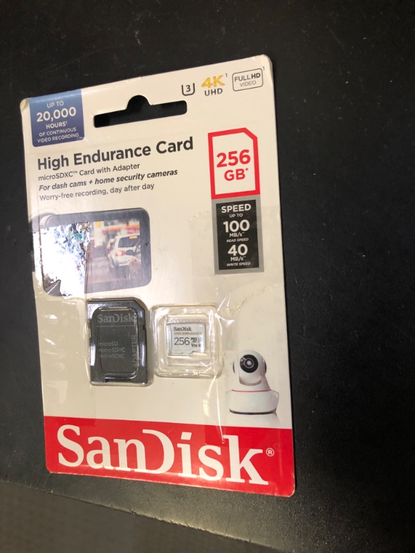 Photo 1 of SanDisk 256GB High Endurance Video microSDXC Card with Adapter for Dash Cam and Home Monitoring systems - C10, U3, V30, 4K UHD, Micro SD Card - SDSQQNR-256G-GN6IA