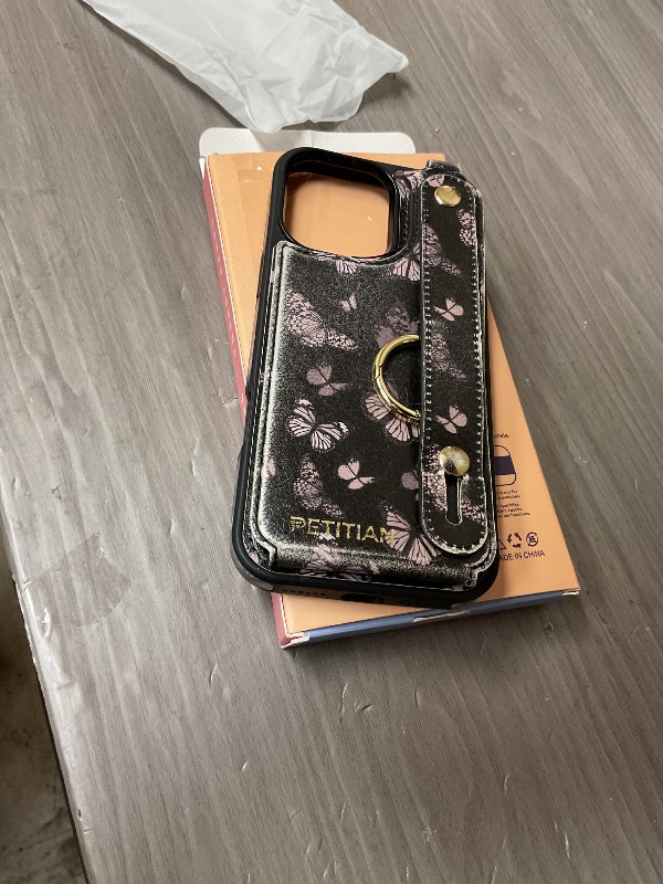 Photo 1 of Petitian for iPhone 16 Pro Max Case Wallet - Women Girls Cute Girly Aesthetic Unique Design Leather Credit Card Holder Cardholder Stand Wristband for iPhone 16 Pro Max, Black Butterfly