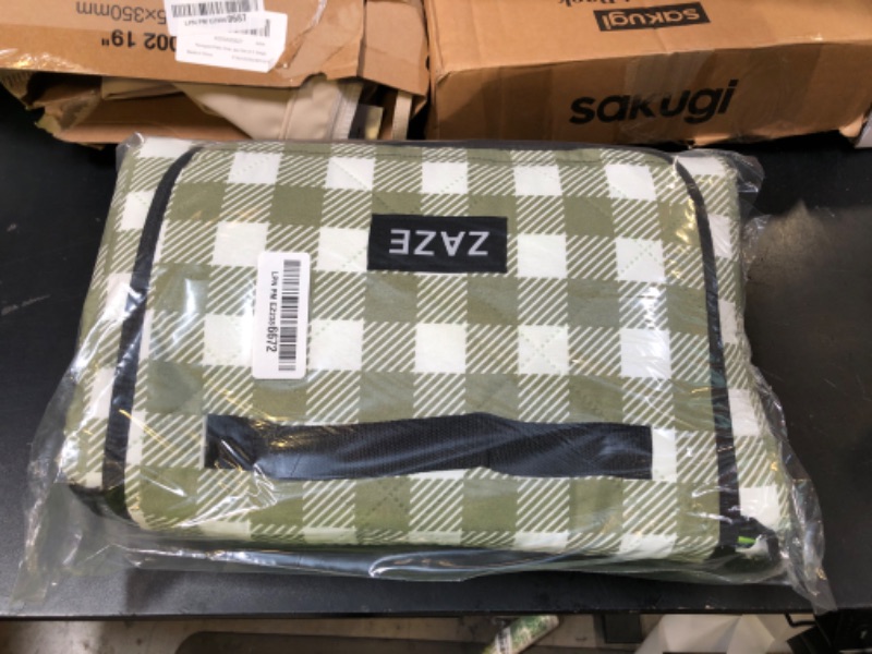 Photo 1 of ZAZE Extra Large Picnic Outdoor Blanket, 80''x80'' Waterproof Foldable Blankets Gingham Picnic Mat for Beach, Camping Grass Lawn Park Accessories Cute Couple Gifts Ideas Wedding Registry(Green White)