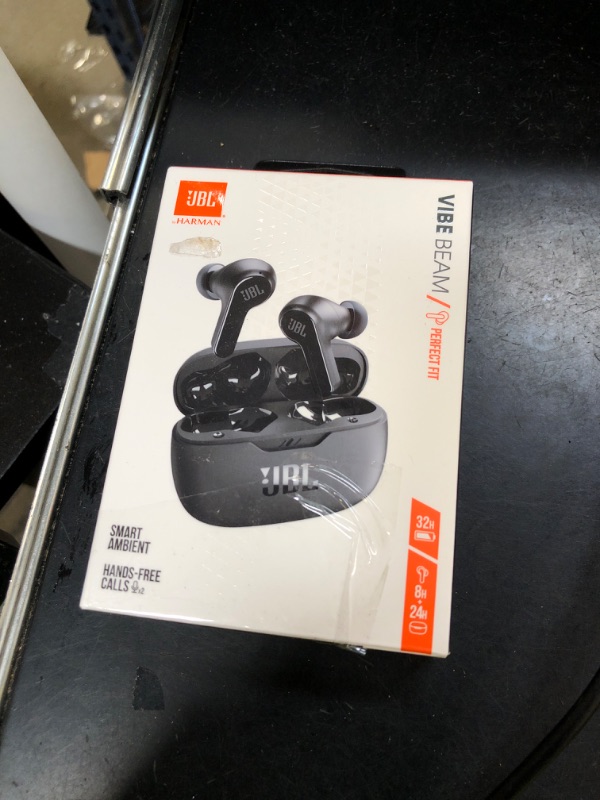 Photo 1 of JBL Vibe Beam - True Wireless JBL Deep Bass Sound Earbuds, Bluetooth 5.2, Water & Dust Resistant, Hands-free call with VoiceAware, Up to 32 hours of battery life (Black)