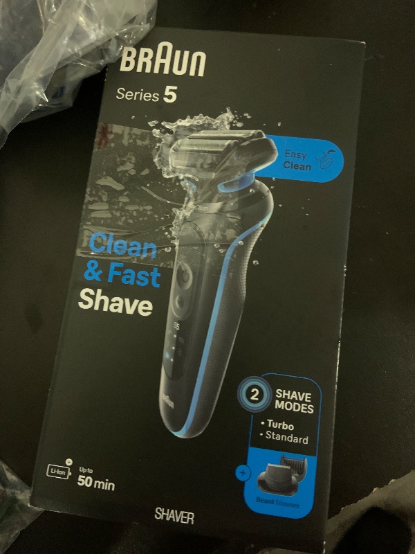 Photo 1 of Braun Electric Shaver for Men, Series 5 5120s, Wet & Dry Shave, Turbo Shaving Mode, Foil Shaver, Engineered in Germany, with Beard Trimmer & Attachments, Blue