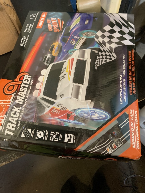 Photo 1 of Slot Car Race Track Sets with 4 Slot Cars, Electric Race Car Track Include Slope Circular Overpass Track, Dual Racing Game Featuring Flash Bridge and Pendulum, Gifts Toys for Boys Kids Age 6 7 8-12