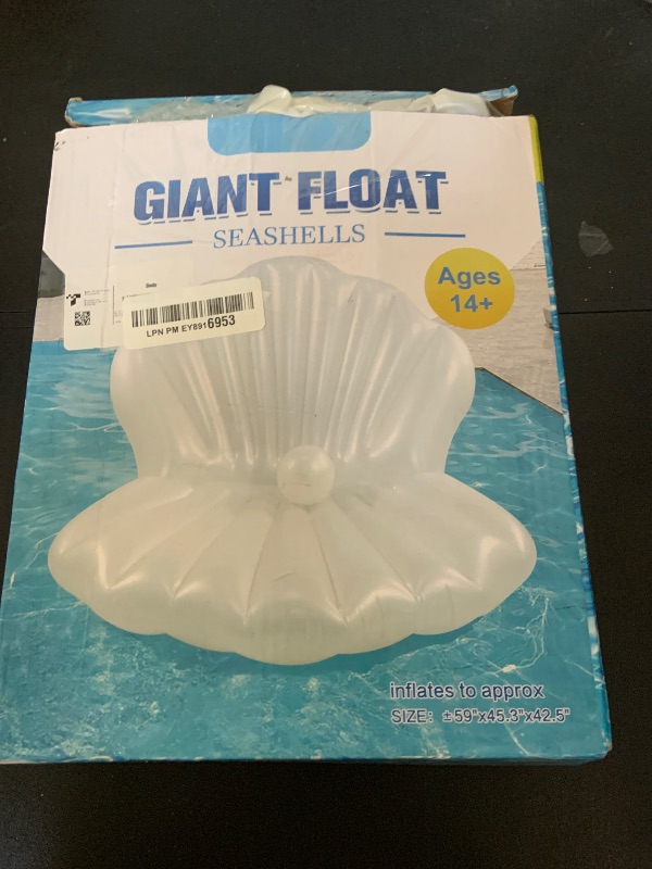 Photo 1 of 52" Thickened Inflatable Seashell Pool Float, Giant Pool Floating Raft Chair with Pearl Balls, for Birthday Party, Ocean Theme Decorations, Beach & Pool Party Decorations