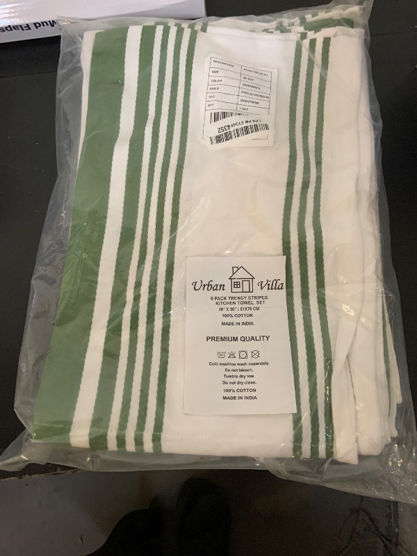 Photo 1 of Urban Villa Kitchen Towels (20x30 Inches 6 Pack) Extra Large Premium Dish Towels for Kitchen Green & White Dish Cloths Highly Absorbent 100% Cotton Kitchen Hand Towels with Hanging Loop Tea Towels