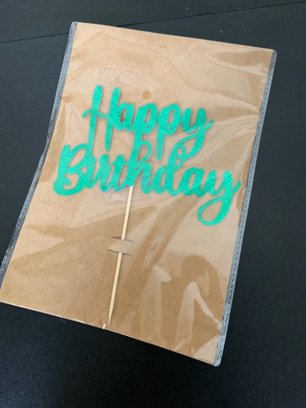 Photo 1 of EONNCNT Happy Birthday Cake Topper - Glitter Green Birthday Cake Decorations, Birthday Cake Smash Decor, Happy Birthday Cake Top Photo Booth Props (Green)