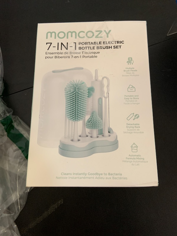Photo 1 of Momcozy 7 in 1 Electric Bottle Brush Kit, Portable Cleaning Set with Formula Mixer, Silicone Brush, Nipple Brush, Straw Brush, Soap Dispenser, Drying Rack - Long Battery Life for Home & Travel