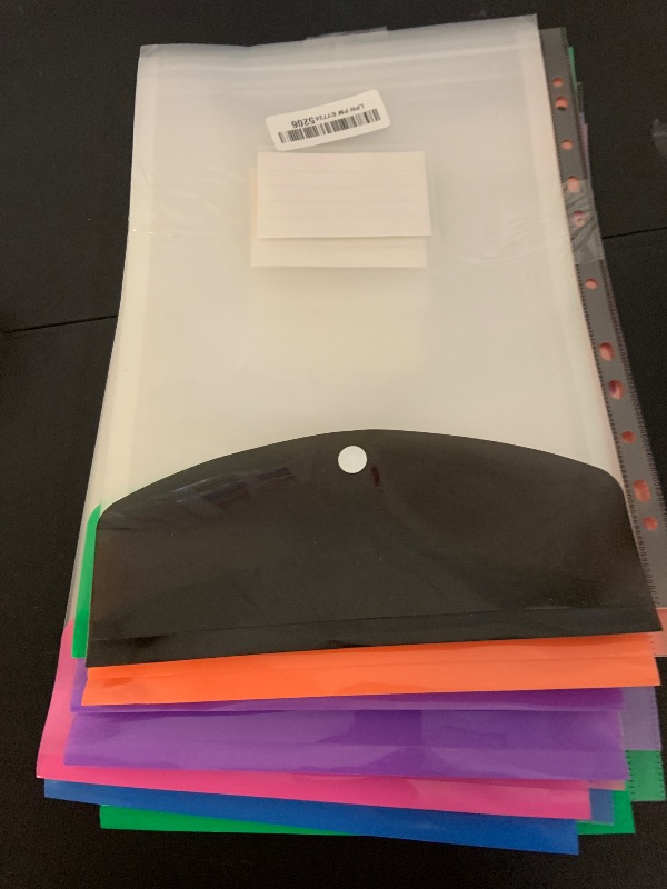 Photo 1 of 12 Pack Plastic Envelopes Binder Pocket 11 Holes Expandable Binder Folders for 2/3/4 Ring Document Pouch with Snap Button & Label Loose-Leaf Transparent for School Home Office (Vertical-Opening)