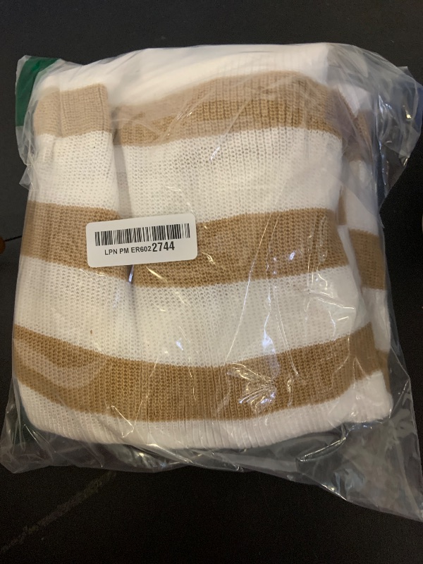 Photo 1 of LAMISSCHE Womens Oversized Lounge Sets 2 Piece Outfits Striped Matching Pajama Set Long Sleeve Sweater Set(White&Khaki,M)