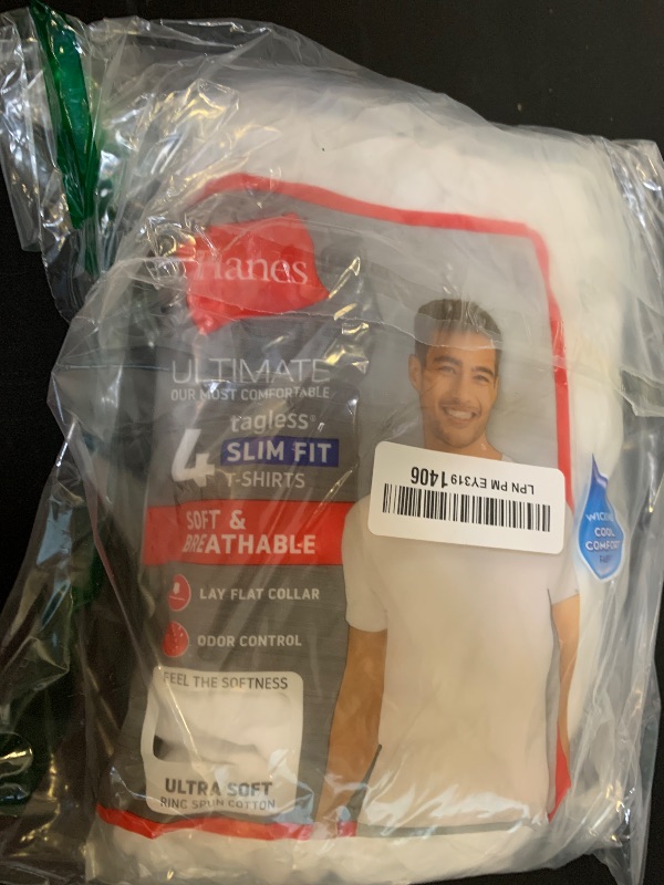 Photo 1 of Hanes Ultimate mens Ultimate Tagless Slim Fit Crew - 4-pack Multiple Colors (All Black, All White) undershirts, 4 Pack White, Medium US