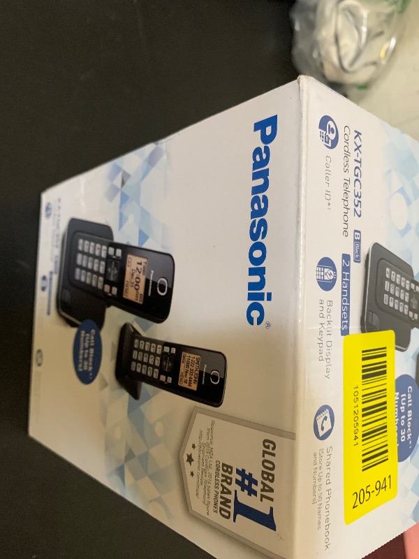 Photo 1 of Panasonic Expandable Cordless Phone System with Amber Backlit Display – 2 Handsets – KX-TGC352B (Black)