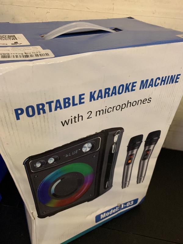Photo 1 of VOSOCO Karaoke Machine, Portable Bluetooth Karaoke Speaker with 2 Wireless Microphones, PA System for Adults Kids with LED Lights, Supports FM/AUX/USB/TF for Home Party