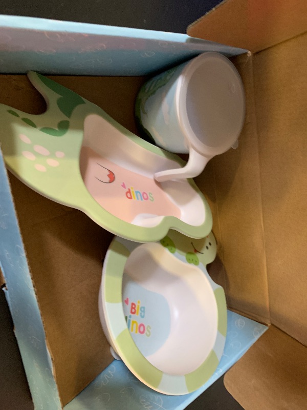 Photo 1 of Fekdod Bamboo Kids Dinnerware Set  Includes Plate Bowl Cup Fork Spoon Perfect for Kids BPA-Free (Little Dinosaur)