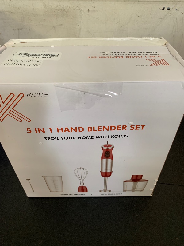 Photo 1 of KOIOS 5-in-1 Hand Immersion Blender, 1000W 12 Speed Handheld Blender Stick with Copper Motor Stainless Steel Blade, 600ml Mixing Beaker,500ml Food Processor, Whisk, Milk Frother, Non-BPA, Red