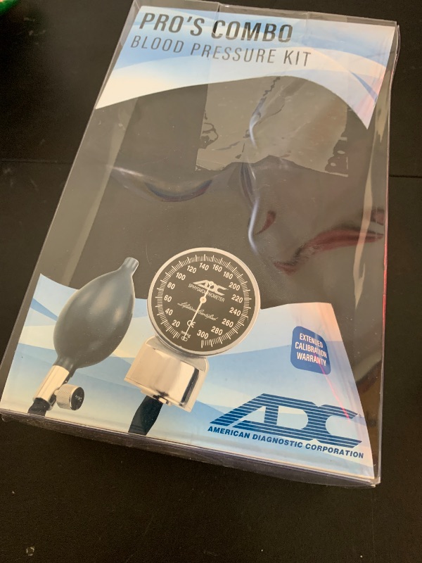 Photo 1 of ADC Diagnostix 788 Palm Aneroid Sphygmomanometer with Adcuff Nylon Blood Pressure Cuff and Carrying Case, Black