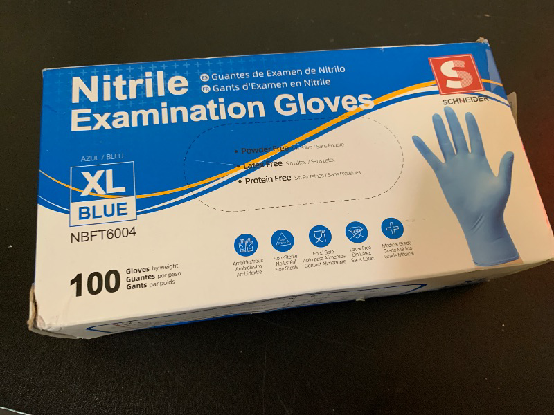 Photo 1 of Schneider Nitrile Exam Gloves - XL, 100-ct Box, Blue, Latex Free, Powder Free, Medical Gloves for Cooking, Cleaning, Examination