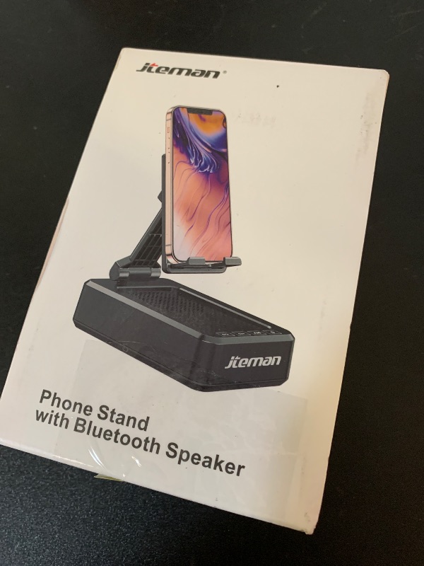 Photo 1 of JTEMAN Cell Phone Stand with Wireless Bluetooth Speakers,Angle Adjustable Strong Pedestal Phone Stand for Desk,HD Sound and Bass Bluetooth Speaker Compatible with All Mobile Phones(Green)