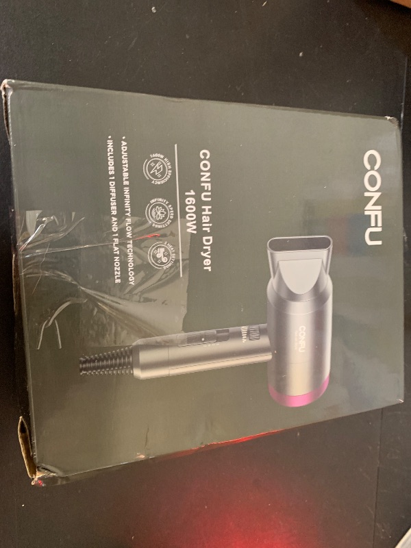 Photo 1 of CONFU Ionic Blow Dryer 1600W, Portable Lightweight Fast Drying Negative Ion Hairdryer Blowdryer, 3 Heat Settings & Infinity Speed, with Diffuser and Concentrator Nozzle for Home & Travel