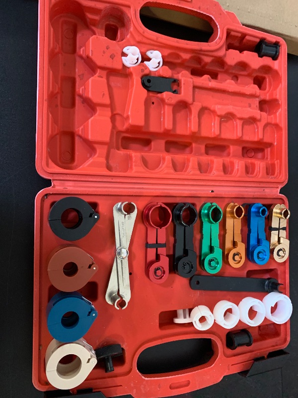 Photo 1 of Orion Motor Tech Master Quick Disconnect Tool Set, 25pc Line Disconnect Tool Kit for A/C Fuel & Transmission Systems, Fuel Line Disconnect Tools for Mechanics Compatible with Ford Chevy GM More, Red
