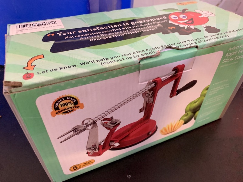 Photo 1 of Apple Peeler, Slicer Corer Potato Peelers 3 In 1, Stainless Steel Heavy Duty with Suction Cup Base And 3 Extra Blades (Red)