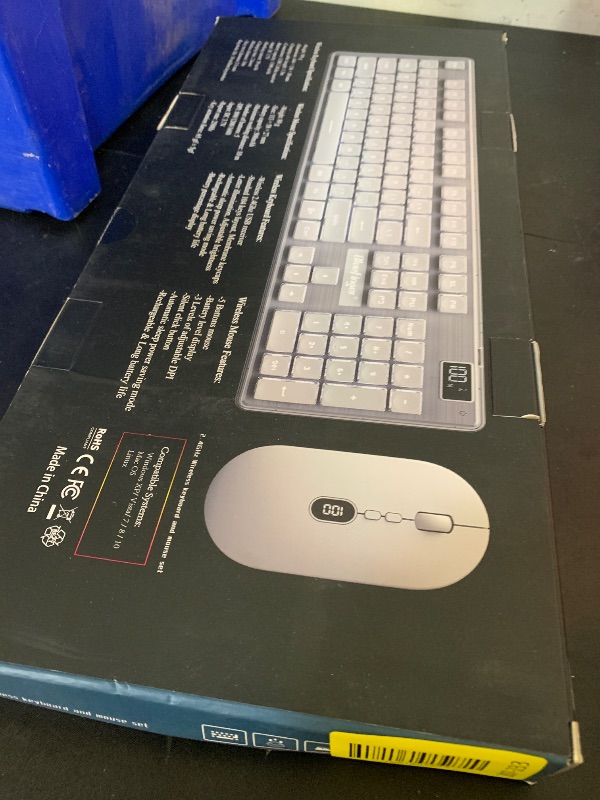 Photo 1 of BlueFinger Wireless Keyboard and Mouse with Power Display, Blacklit Rechargeable Full Sized Silent Light Up Gaming Keyboard Mouse Combo for Computer, Mac, Laptop, PC (White)