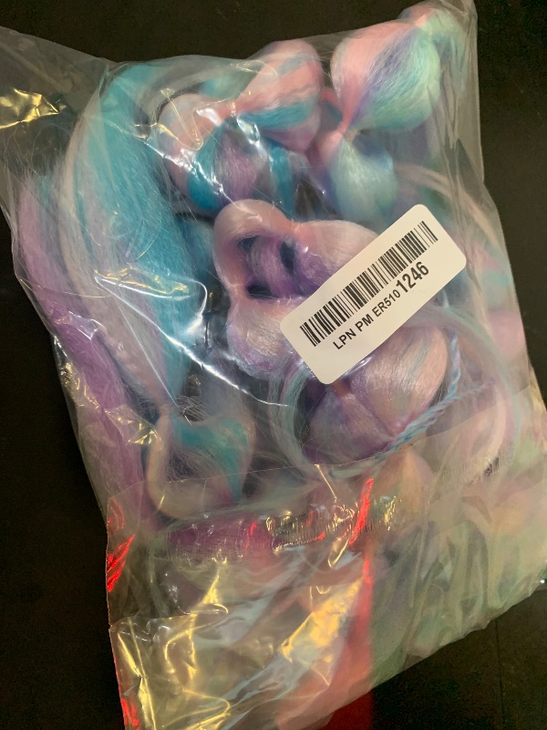 Photo 1 of LyoRuSi 2 Pcs 22 Inch Lightweight Bubble Ponytail Extensions, Fiber Mix Four Silky Colorful Braids with Hair Tie, Crazy Hair Day, Festival Rave Accessories for Girls (Pink/Blue/Purple/Light Cyan#)