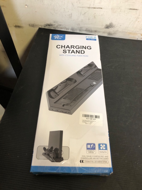 Photo 1 of Vertical Stand for PS4 Pro with Cooling Fan, Controller Charging Station for PlayStation 4 Pro, Charger for DualShock 4 Controller with LED Indicator