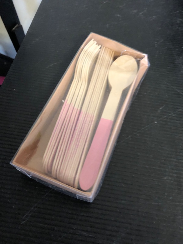 Photo 1 of PRETYZOOM Disposable Wood Cutlery Set, 24pcs Pink Flatware Including Spoons, Forks, Knives, Pink Utensils Set for 8, for Girls Birthday, Baby Shower, Tea Party, Outdoor Picnic