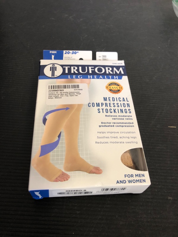 Photo 1 of Truform 20-30 mmHg Compression Stockings for Men and Women, Thigh High Length, Dot-Top, Open Toe, Beige, Medium