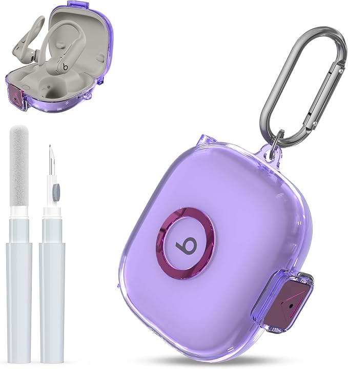 Photo 1 of [Upgrade Secure Lock] for Beats Powerbeats Pro 2 2025 Case Cover with Cleaner Kit, AGENTNANO Clear TPU Shockproof Protective Cover with Beats Powerbeats Pro 2 Charging Case with Carabiner-Clear Purple