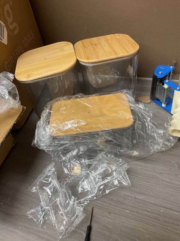 Photo 1 of 3 pcs Airtight Food Storage Container, Clear Plastic Food Storage Container with Leak Proof Bamboo Lid, Stackable Kitchen Pantry Organizer