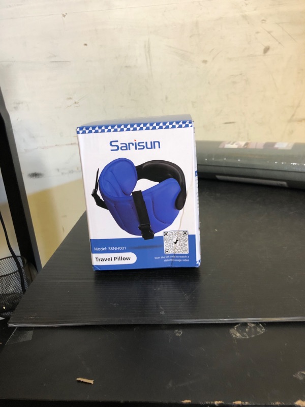 Photo 1 of SARISUN Travel Pillows for Airplanes, Airplane Pillow for Long Flight, Airplane Head Strap with Eye Mask for Sleep, Travel Neck Pillow for Car Road Trip, 360° Support Headrest, Stop Bobblehead, Black