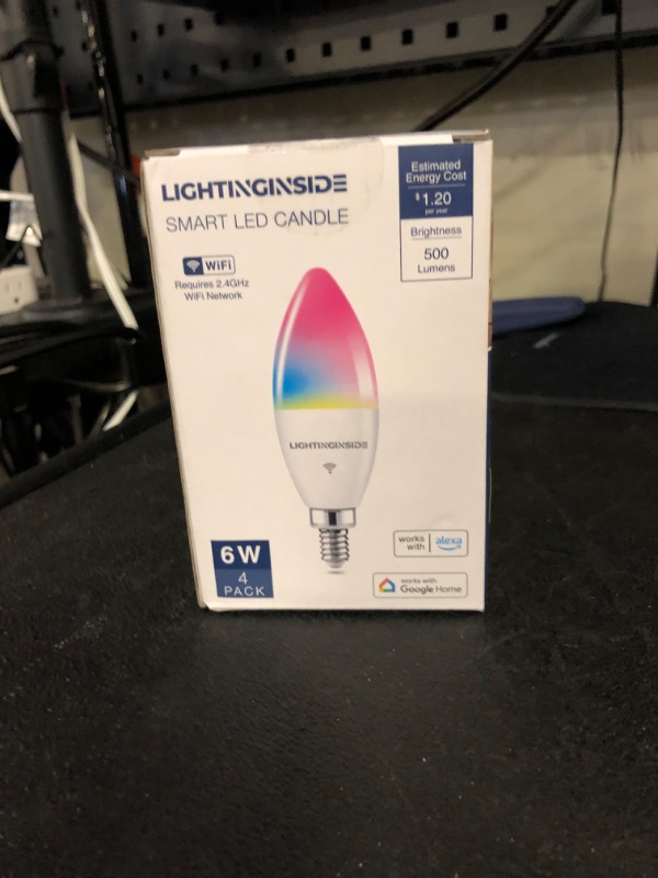 Photo 1 of Lightinginside E12 Smart Light Bulbs 60W Equiv., Work with Alexa/Google Home/Smart Life, 500LM 6W RGBCW Candle Candelabra LED Light Bulbs, No Hub Required, 2.4G WiFi Bluetooth Bulb, ETL Listed, 4PCS